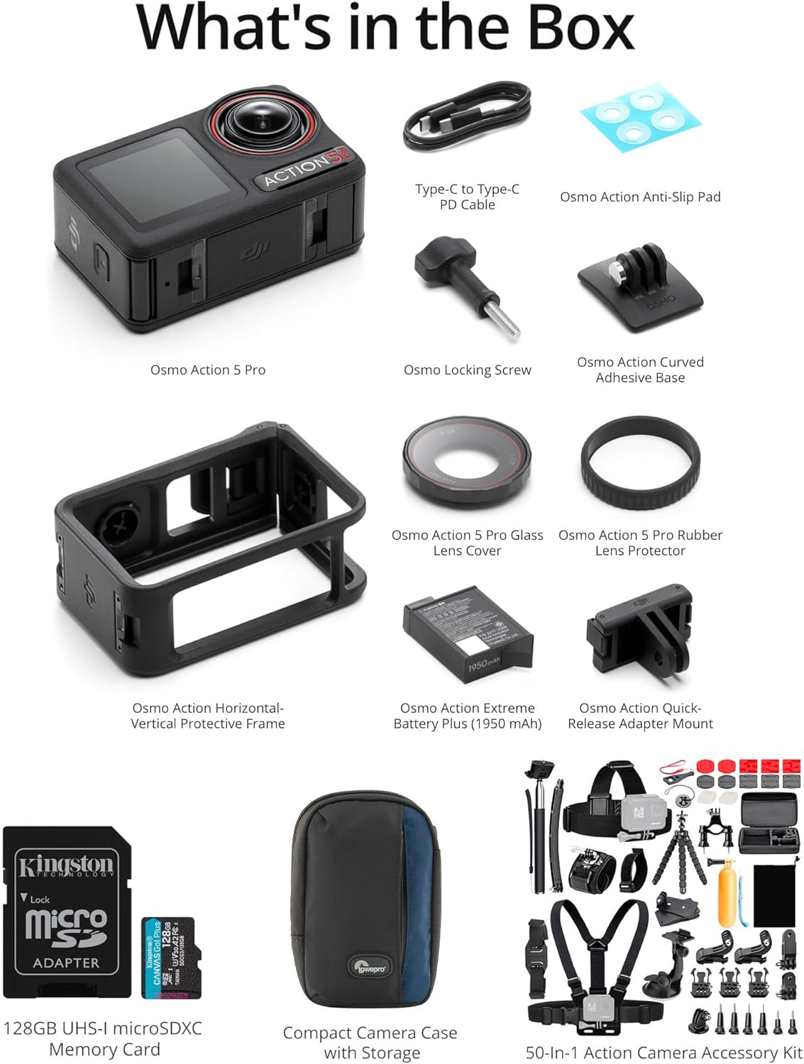 DJI Osmo Action 5 Pro Standard Combo with 50-in-1 Action Camera Accessories, 128GB SD Card, and Travel Case Bundle - Powerful New 1/1.3-in Sensor with 47GB Storage & 155 FOV (4 Items) - Image 7