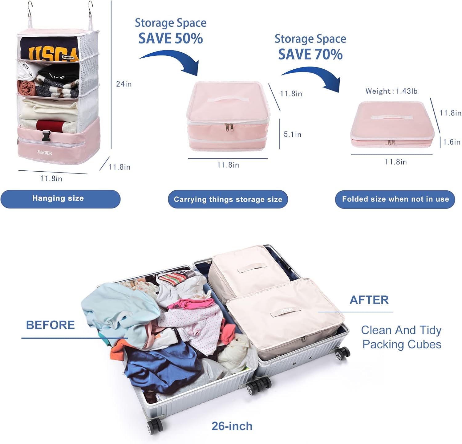Portable Hanging Travel Shelves Bag Packing Cube Organizer Suitcase Storage Large Capacity - Image 2